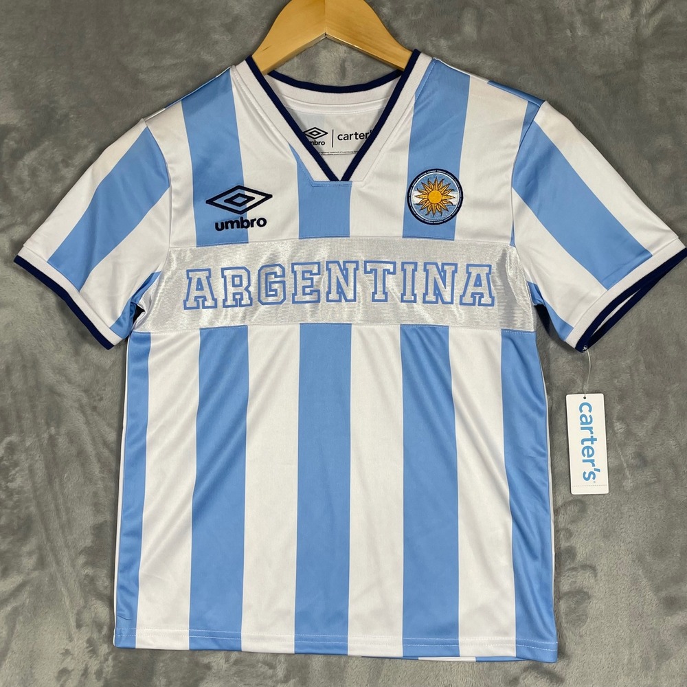 Umbro x Carter's Argentina Kids Soccer Jersey Blue White Striped Size 8 NEW